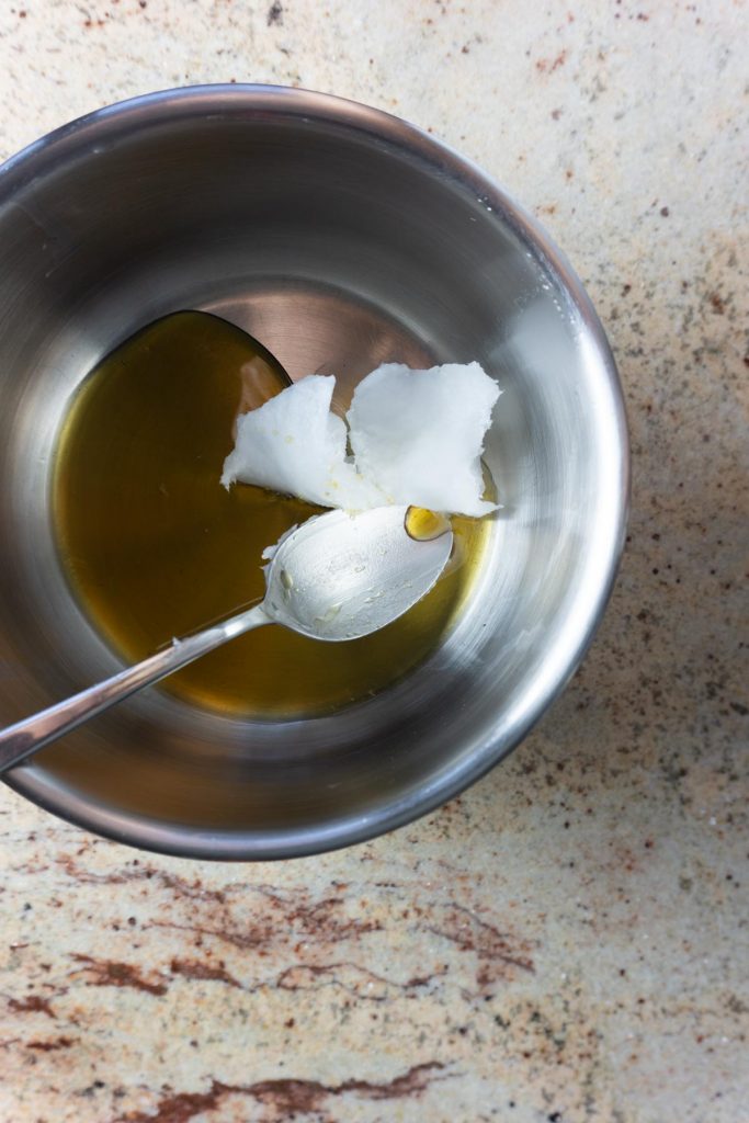 Maple syrup and coconut oil in a pot