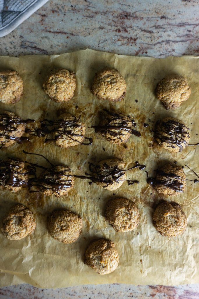 Orange chocolate macaroons tossed with chocolate