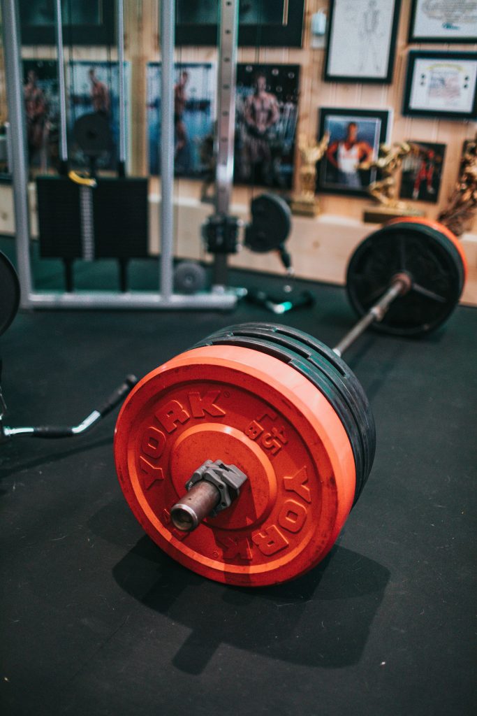 A weight rack with heavy weights