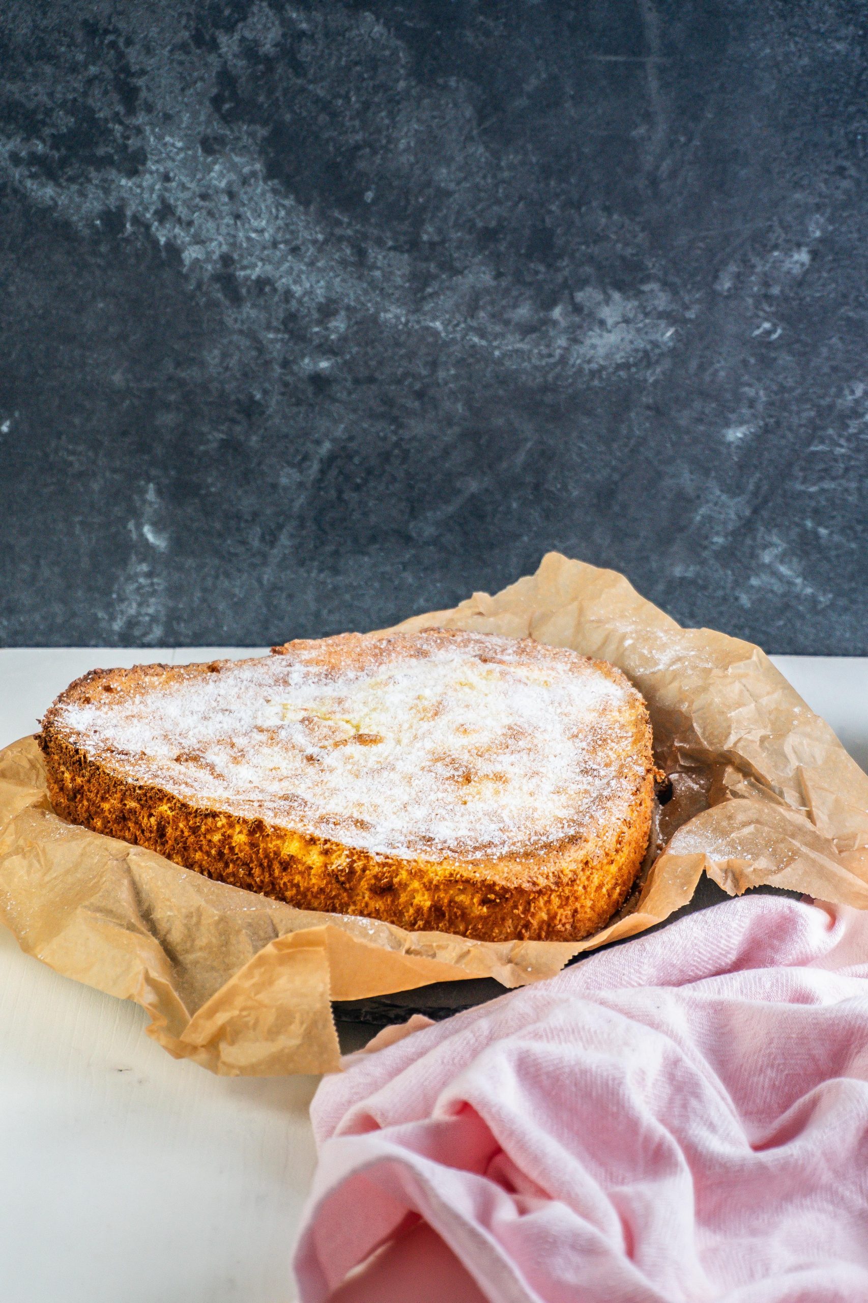 Baked potato pound cake with powdered xylitol on top