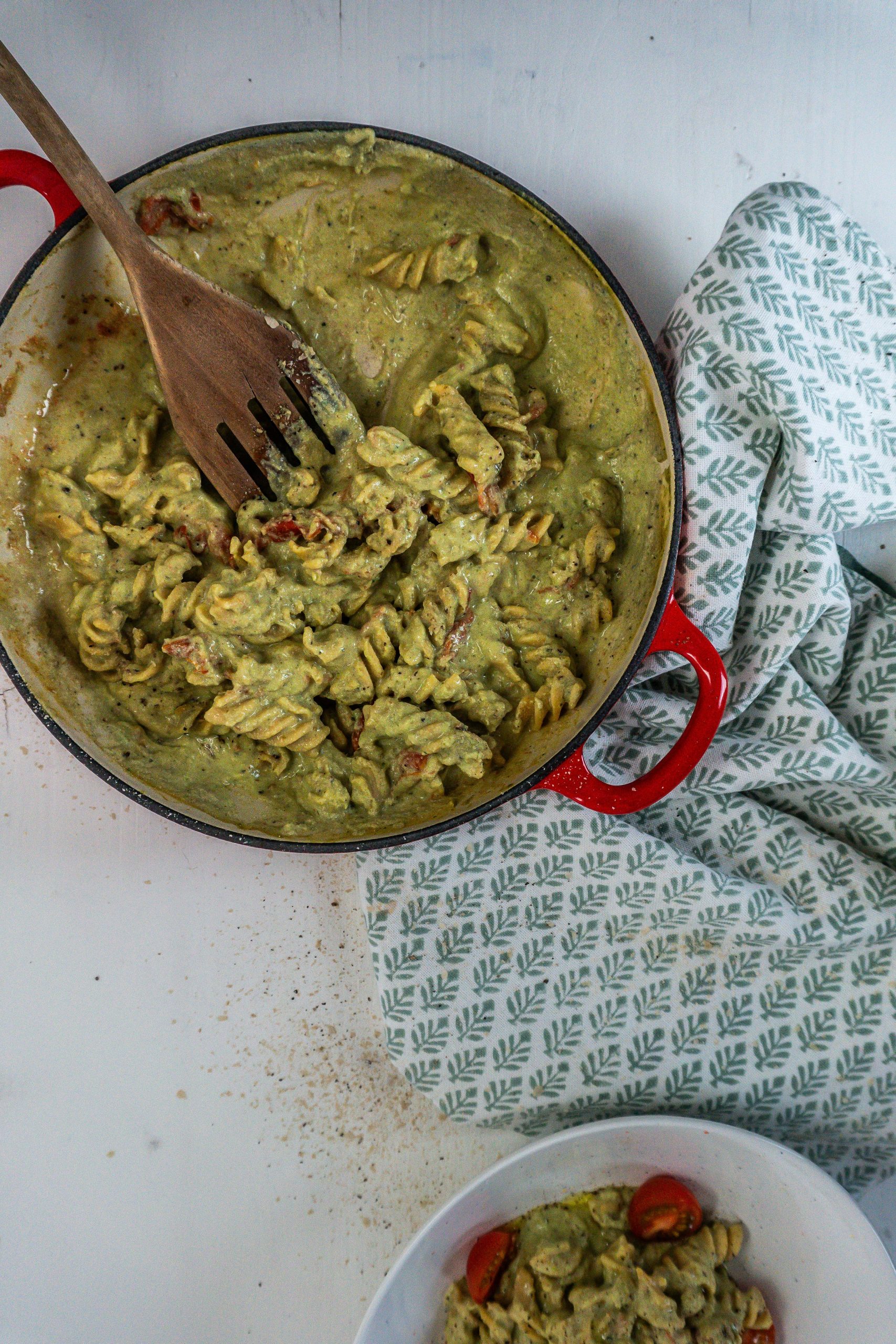Creamy Avocado Pasta Recipe shown in a casserole dish