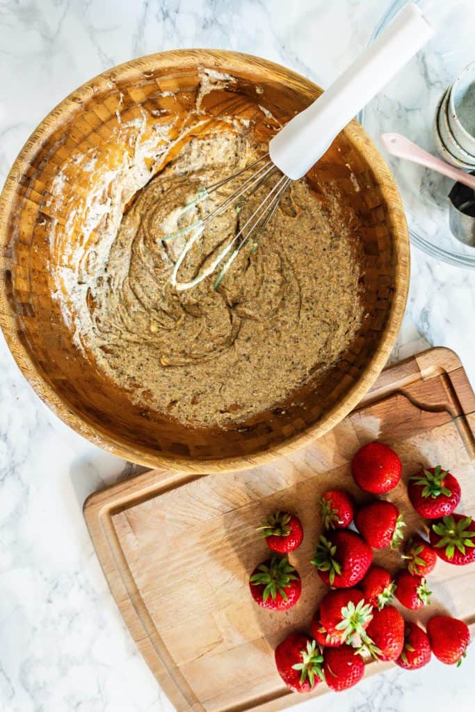 Mixed dough for the strawberry banana muffins